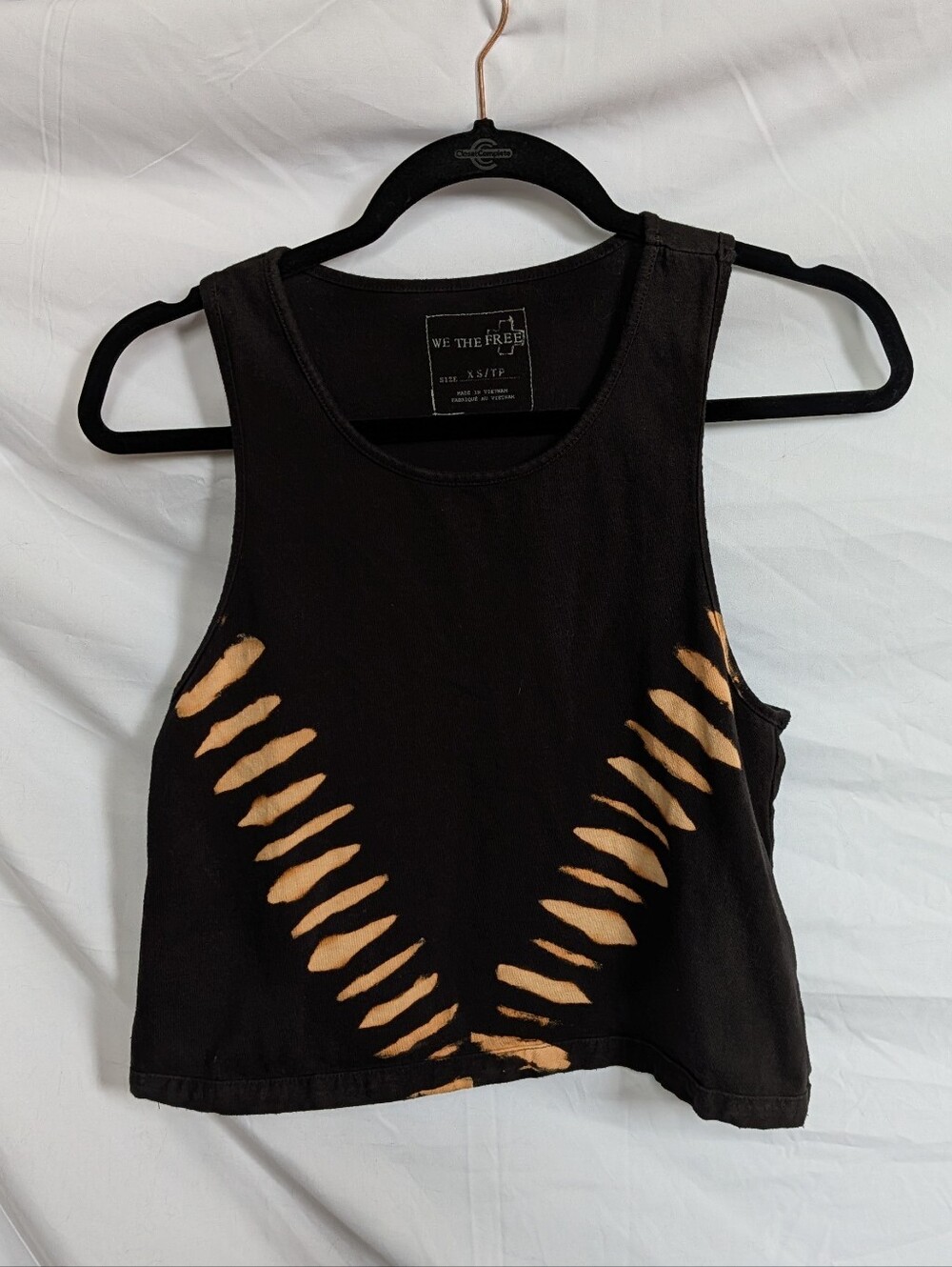 We The Free Black Cropped Tank with Distressed Tan Cutouts
